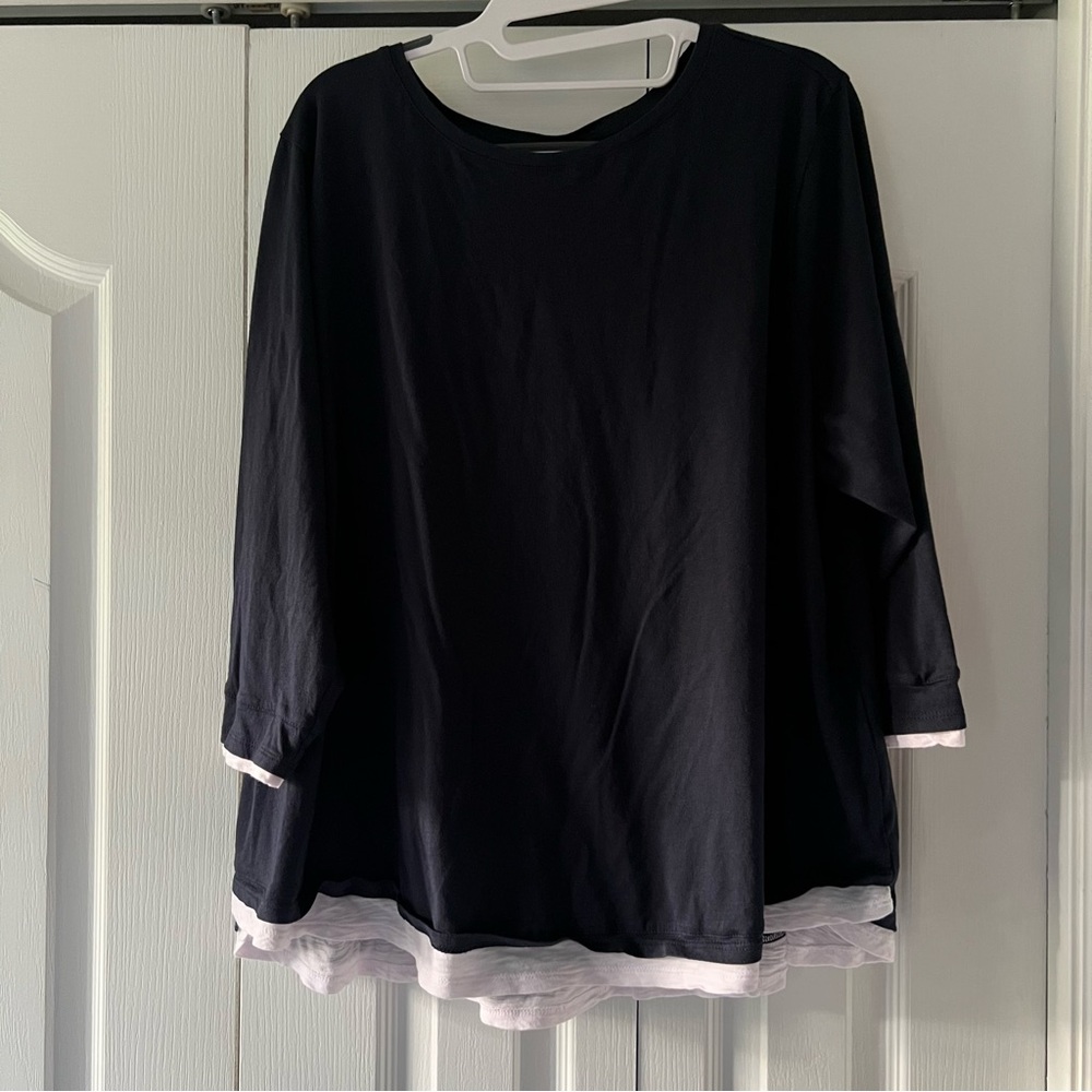 Women's J. Jill Navy and White Layered Look 3/4 Sleeve Top Size 2X